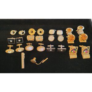 Vintage Cufflinks & Tie Clips Lot Various Designs Gold & Silver Tones For Men